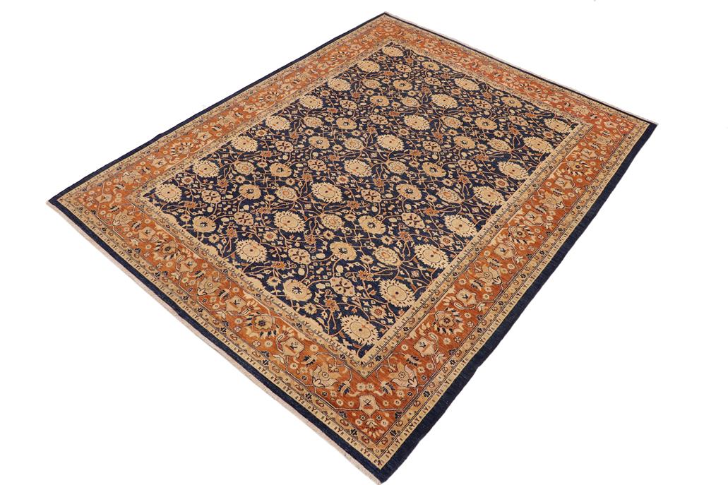 handmade Transitional Kafkaz Blue Dull Orange Hand Knotted RECTANGLE 100% WOOL area rug 9 x 12