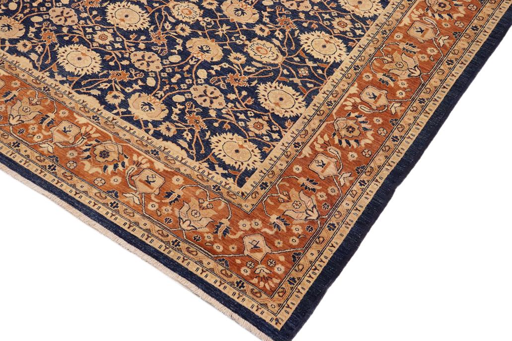 handmade Transitional Kafkaz Blue Dull Orange Hand Knotted RECTANGLE 100% WOOL area rug 9 x 12
