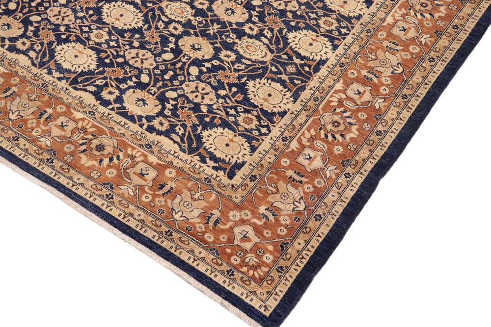 handmade Transitional Kafkaz Blue Dull Orange Hand Knotted RECTANGLE 100% WOOL area rug 9' x 12'