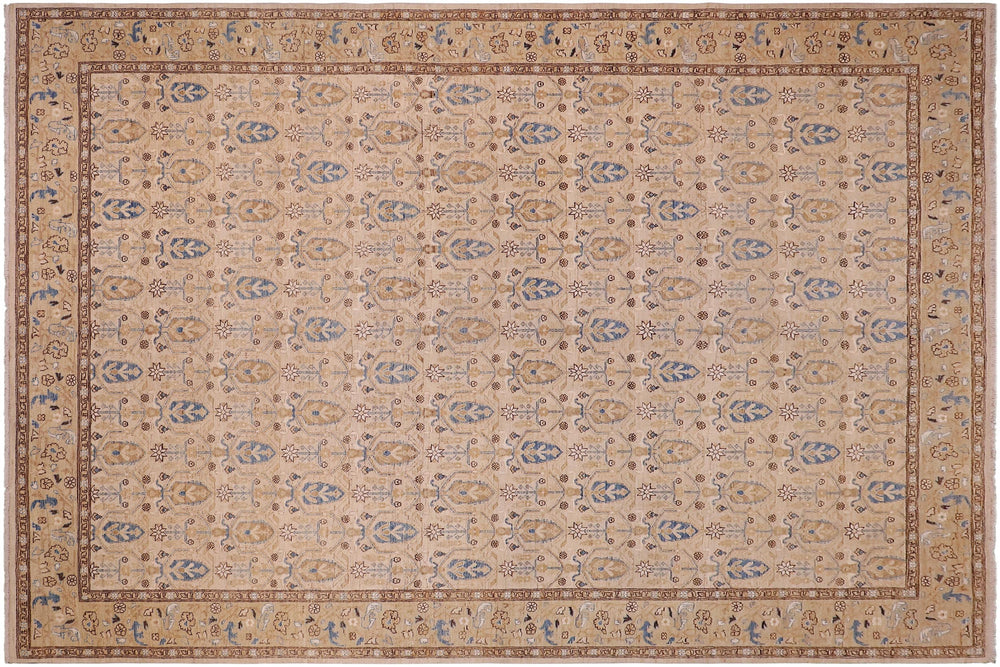 handmade Transitional Kafkaz Beige Tan Hand Knotted RECTANGLE 100% WOOL area rug 9' x 12'