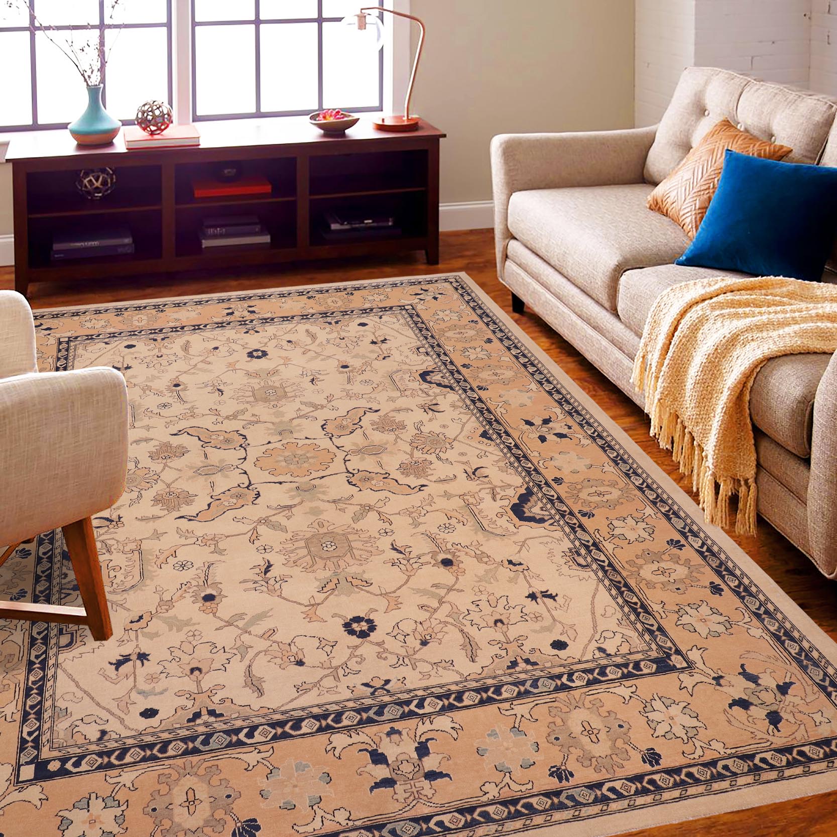 handmade Traditional Kafkaz Beige Peach Hand Knotted RECTANGLE 100% WOOL area rug 9x11
