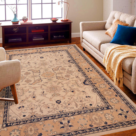 handmade Traditional Kafkaz Beige Peach Hand Knotted RECTANGLE 100% WOOL area rug 9x11