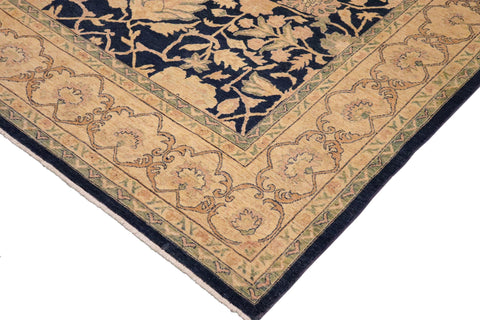 handmade Transitional Kafkaz Blue Beige Hand Knotted RECTANGLE 100% WOOL area rug 9' x 13'