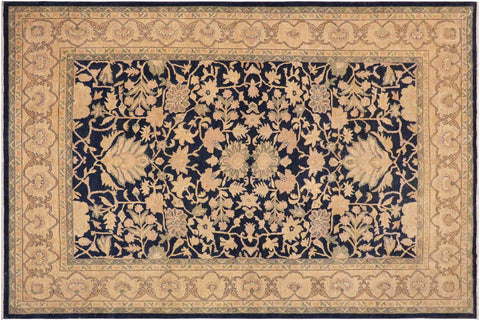 handmade Transitional Kafkaz Blue Beige Hand Knotted RECTANGLE 100% WOOL area rug 9' x 13'