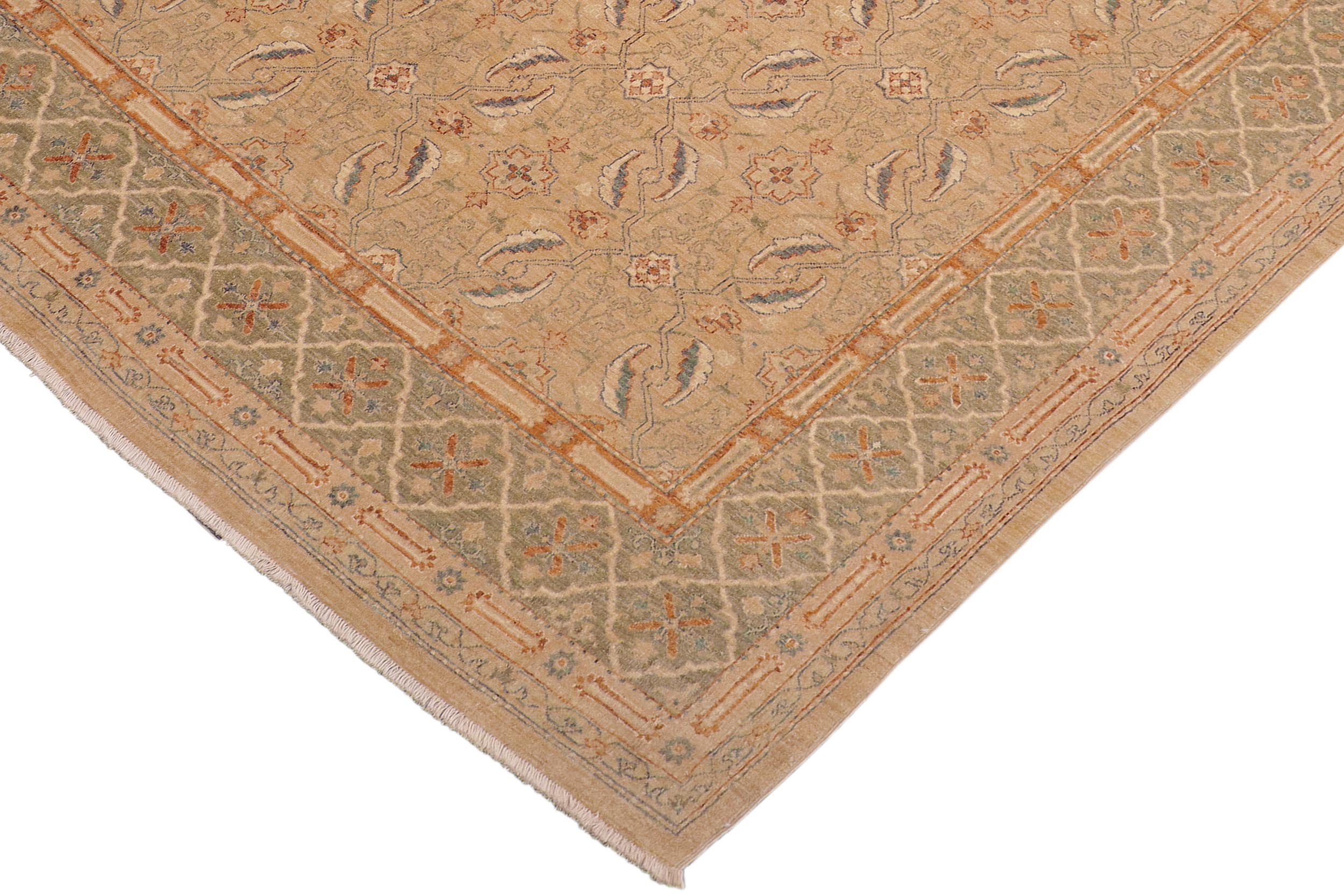 handmade Transitional Kafkaz Tan Green Hand Knotted RECTANGLE 100% WOOL area rug 9' x 10'