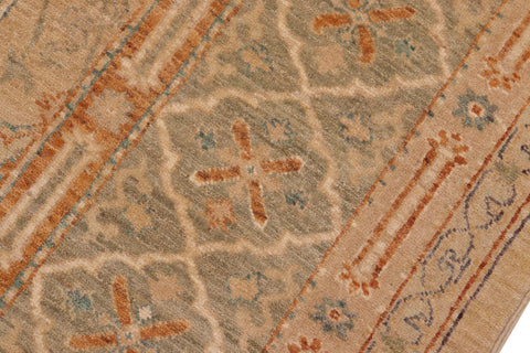 handmade Transitional Kafkaz Tan Green Hand Knotted RECTANGLE 100% WOOL area rug 9' x 10'