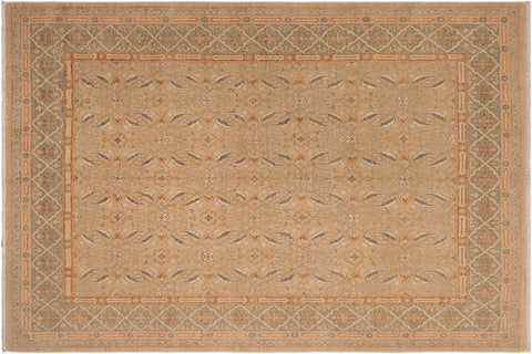 handmade Transitional Kafkaz Tan Green Hand Knotted RECTANGLE 100% WOOL area rug 9' x 10'
