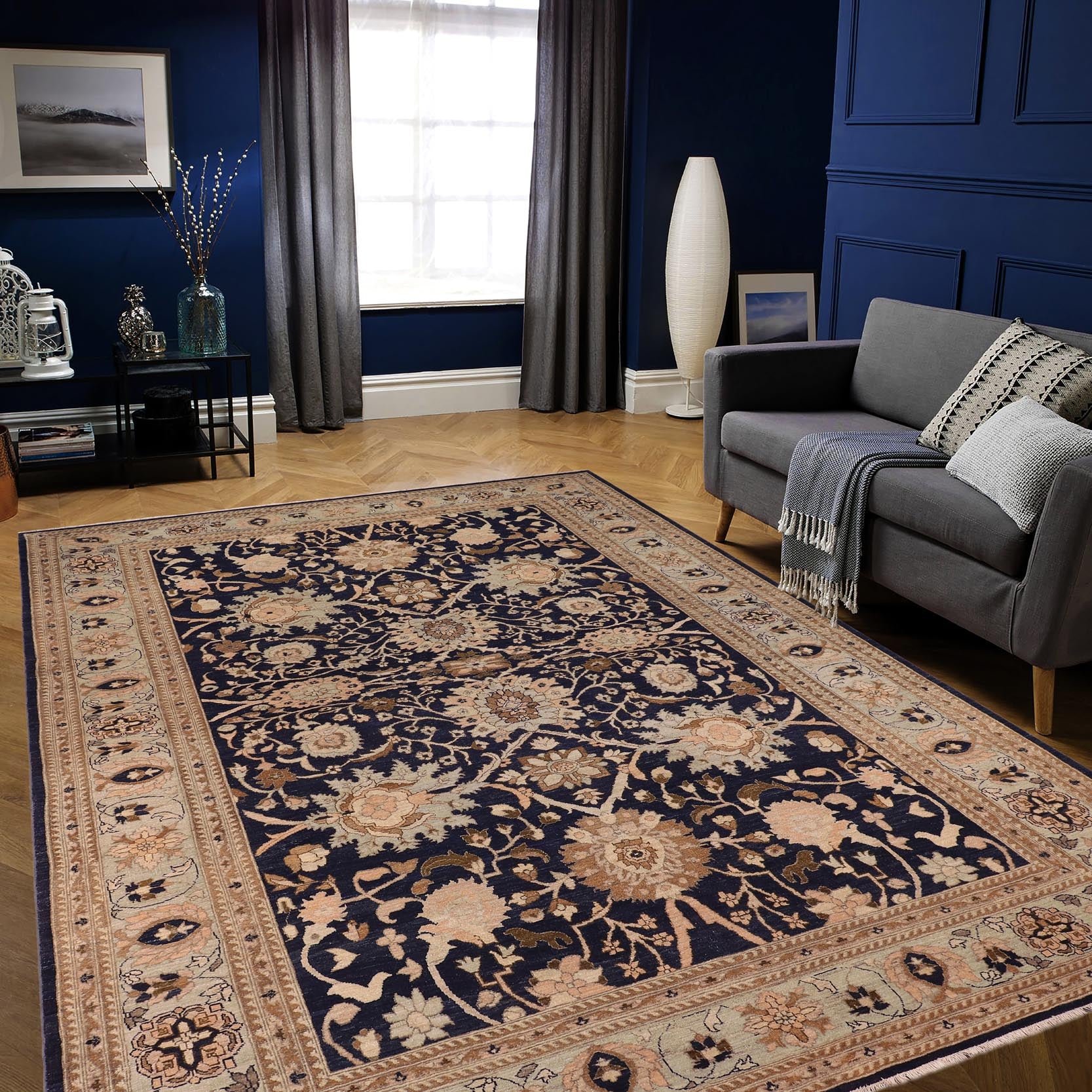 handmade Transitional Kafkaz Blue Green Hand Knotted RECTANGLE 100% WOOL area rug 9' x 13'
