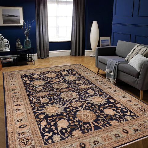 handmade Transitional Kafkaz Blue Green Hand Knotted RECTANGLE 100% WOOL area rug 9' x 13'