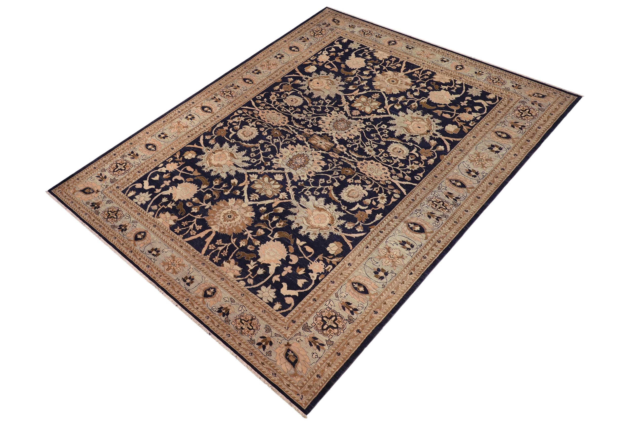handmade Transitional Kafkaz Blue Green Hand Knotted RECTANGLE 100% WOOL area rug 9' x 13'