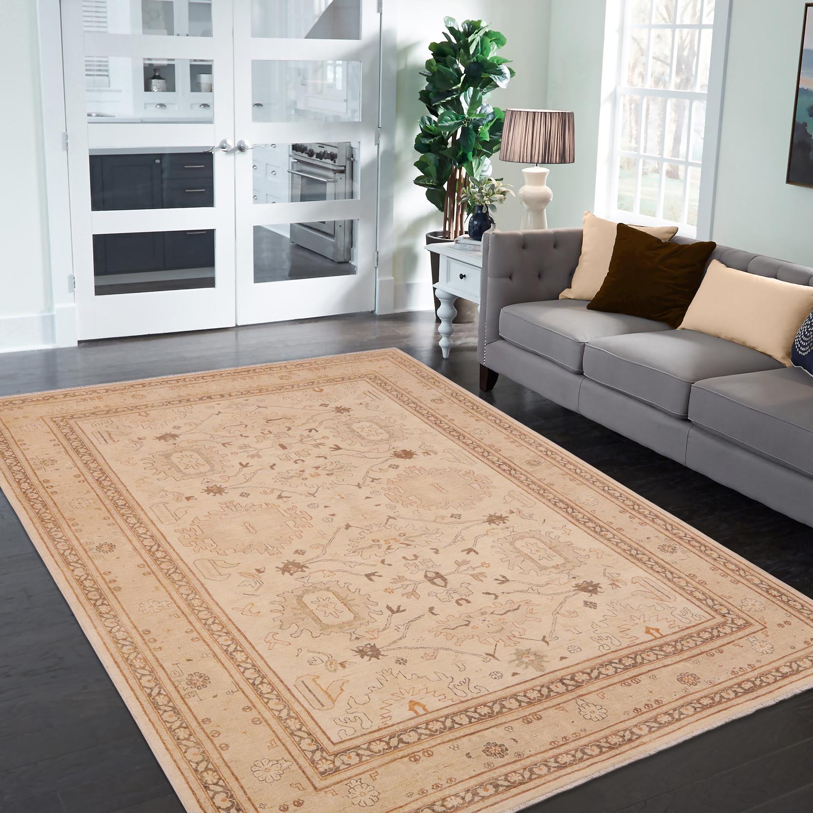 handmade Traditional Kafkaz Beige Tan Hand Knotted RECTANGLE 100% WOOL area rug 9x12
