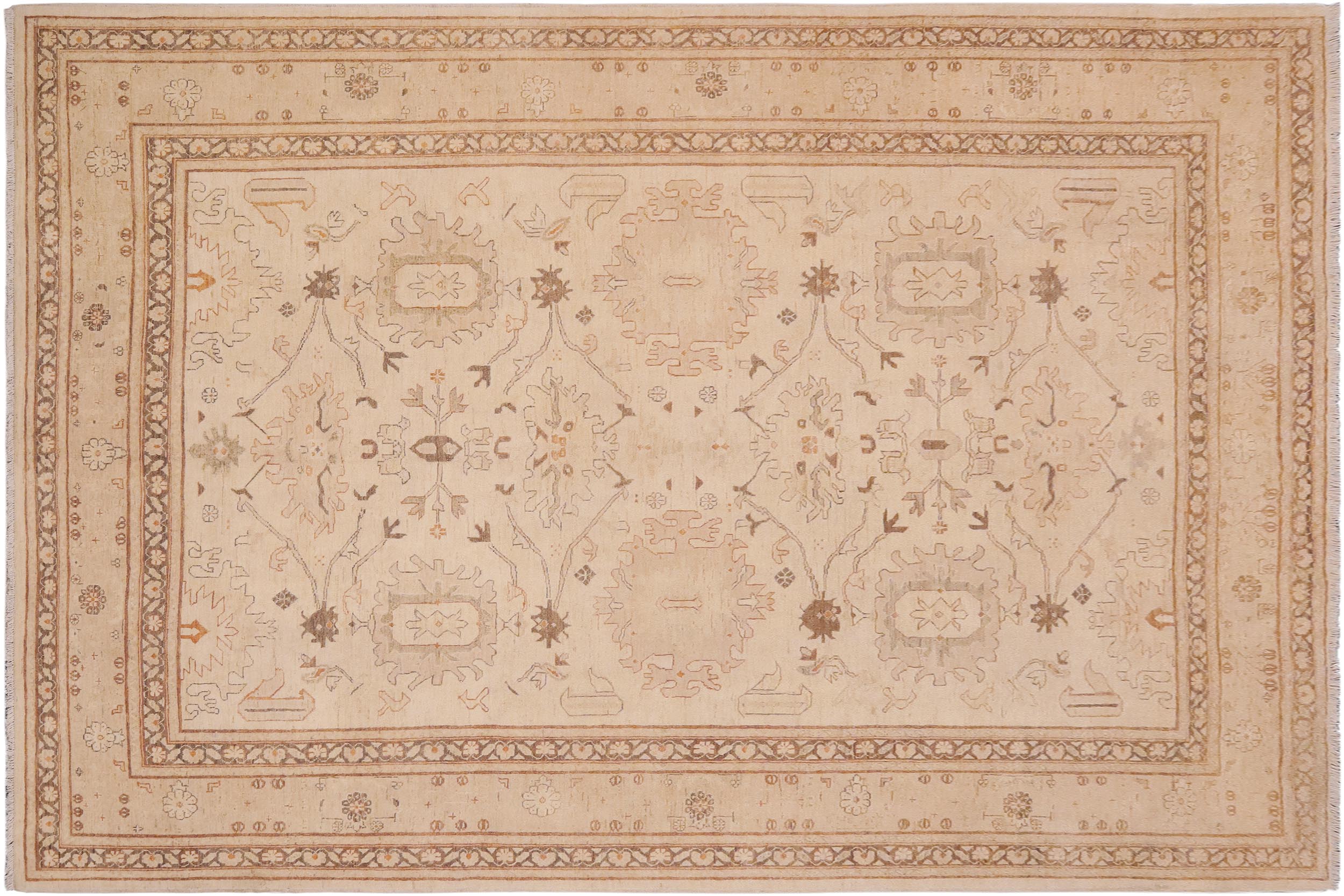 handmade Traditional Kafkaz Beige Tan Hand Knotted RECTANGLE 100% WOOL area rug 9x12