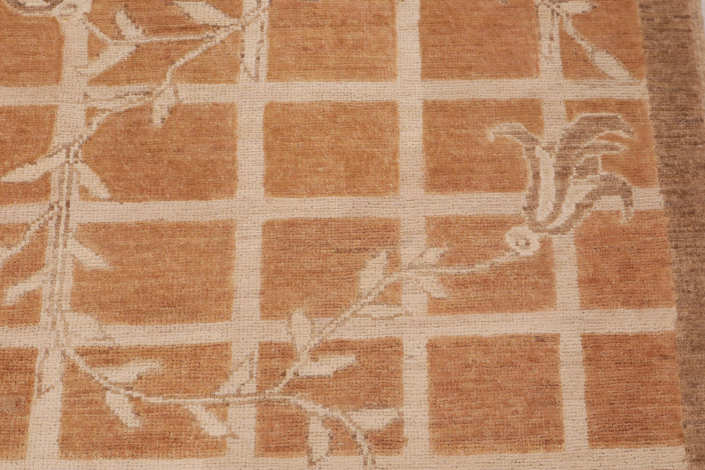 handmade Modern Kafkaz Orange Beige Hand Knotted RECTANGLE 100% WOOL area rug 9' x 12'