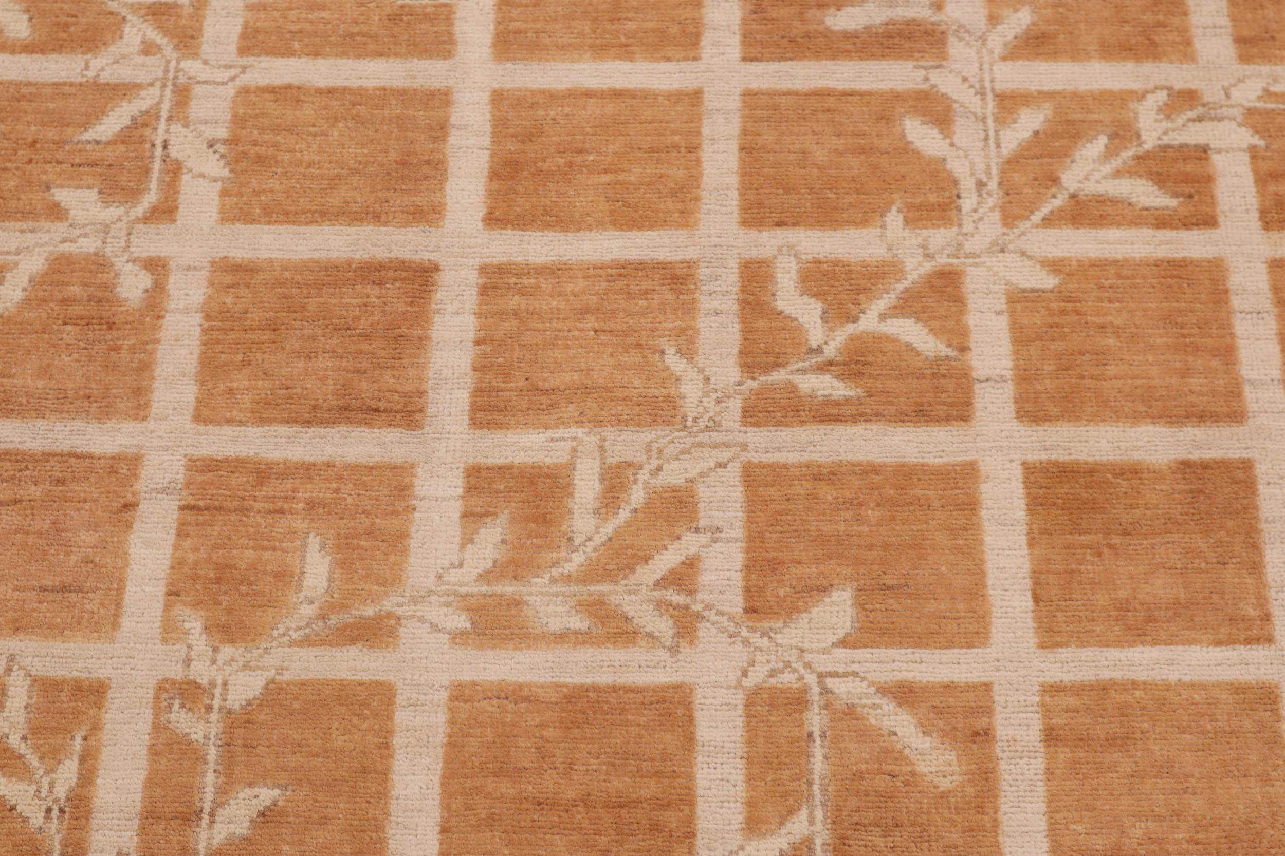 handmade Modern Kafkaz Orange Beige Hand Knotted RECTANGLE 100% WOOL area rug 9' x 12'