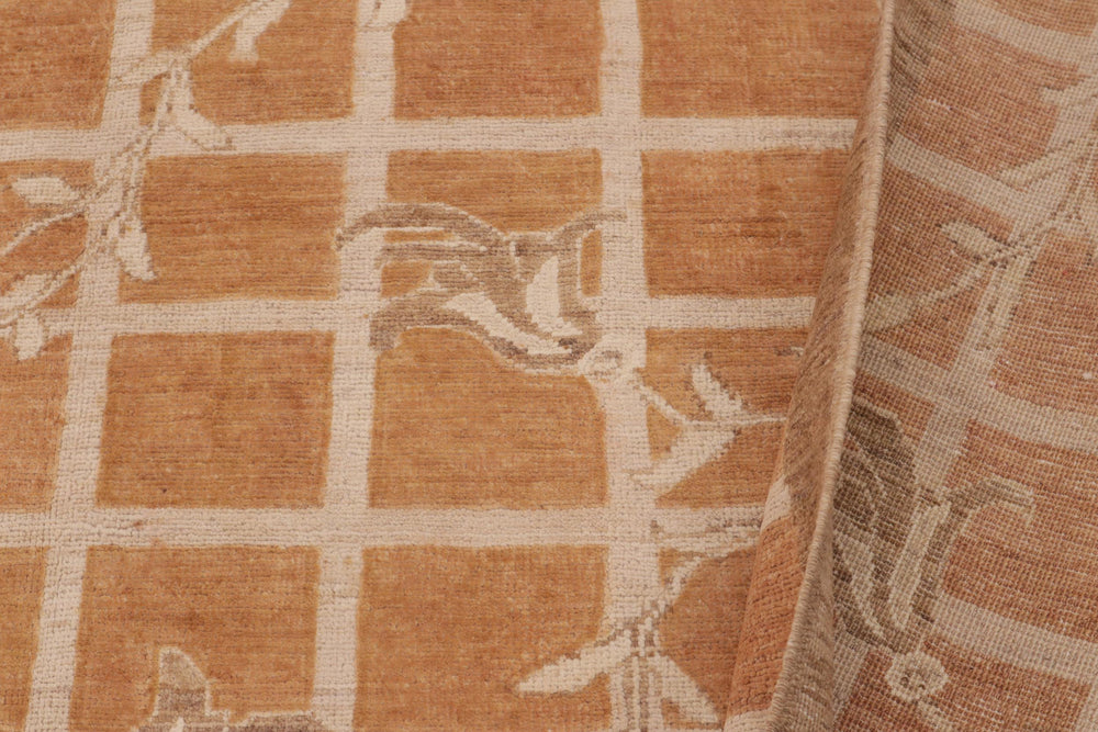 handmade Modern Kafkaz Orange Beige Hand Knotted RECTANGLE 100% WOOL area rug 9' x 12'