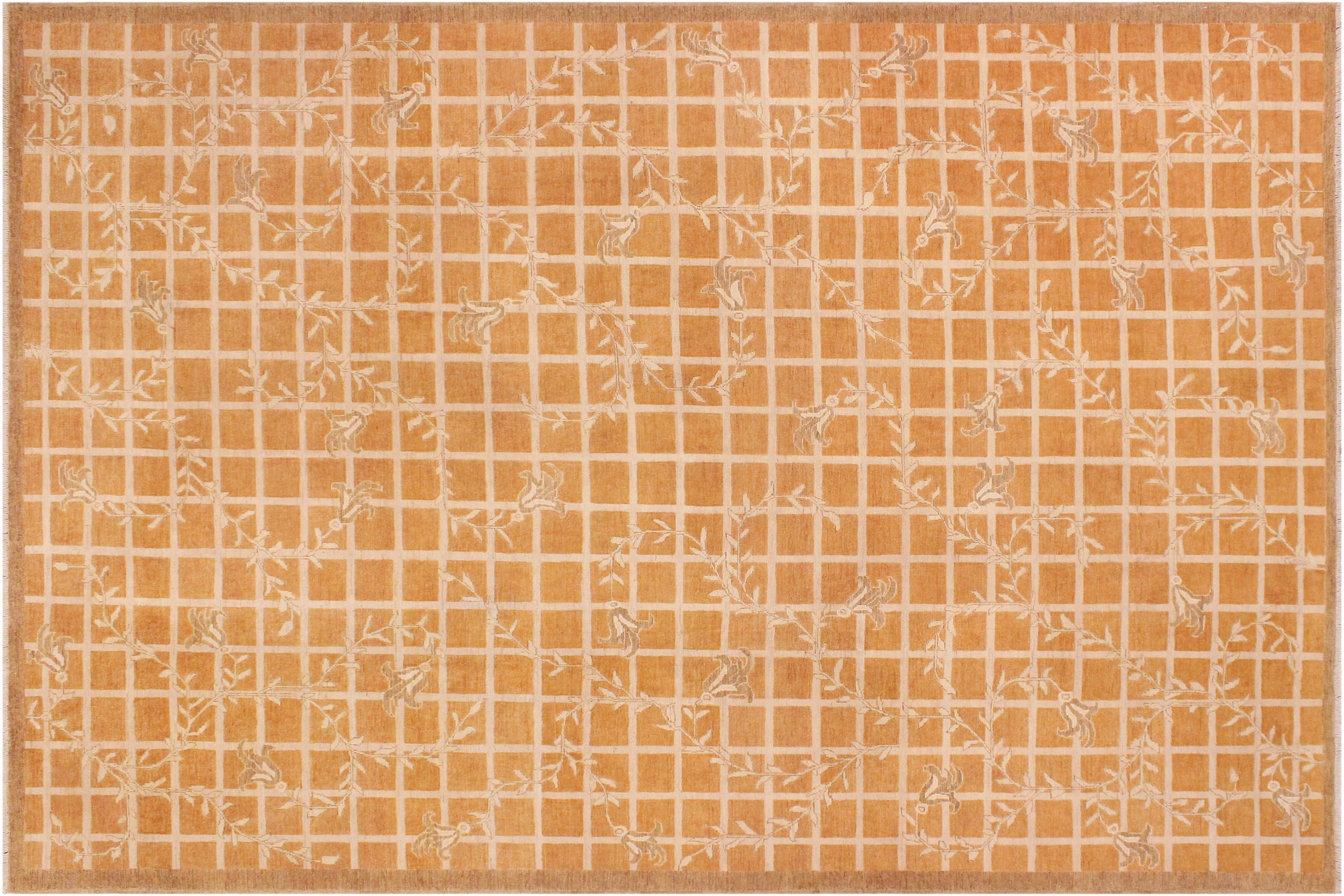 handmade Modern Kafkaz Orange Beige Hand Knotted RECTANGLE 100% WOOL area rug 9' x 12'