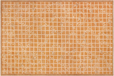 handmade Modern Kafkaz Orange Beige Hand Knotted RECTANGLE 100% WOOL area rug 9' x 12'