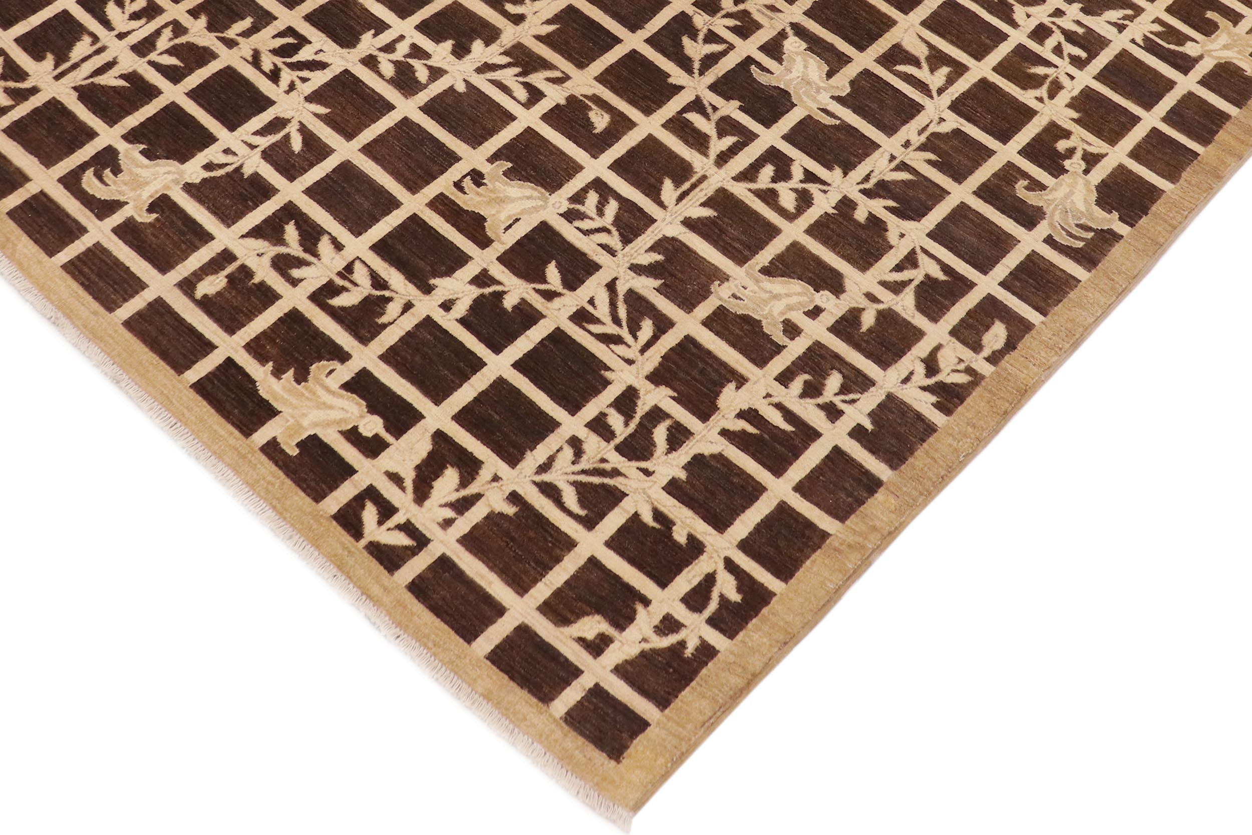 handmade Modern Kafkaz Brown Beige Hand Knotted RECTANGLE 100% WOOL area rug 9' x 12'