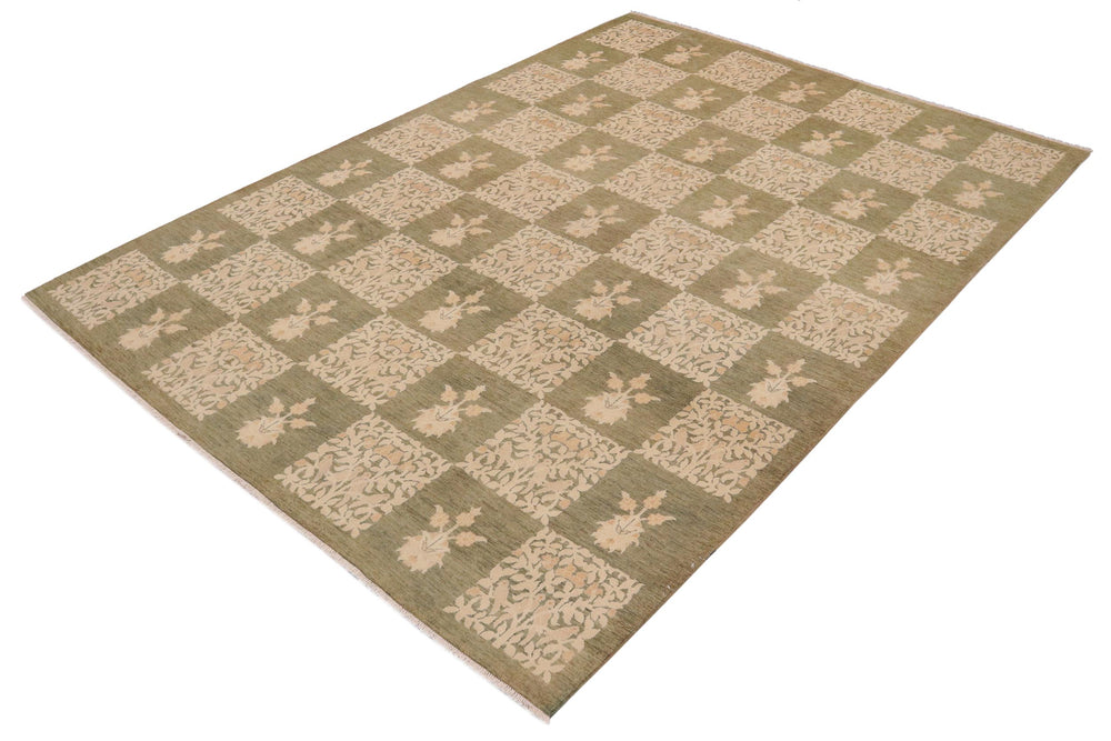 handmade Modern Kafkaz Lt. Green Beige Hand Knotted RECTANGLE 100% WOOL area rug 9' x 12'