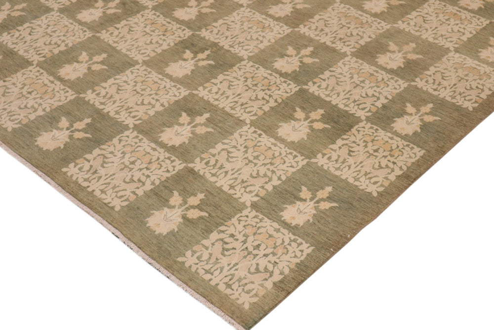 handmade Modern Kafkaz Lt. Green Beige Hand Knotted RECTANGLE 100% WOOL area rug 9' x 12'