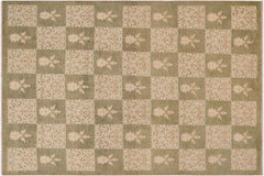 handmade Modern Kafkaz Lt. Green Beige Hand Knotted RECTANGLE 100% WOOL area rug 9' x 12'