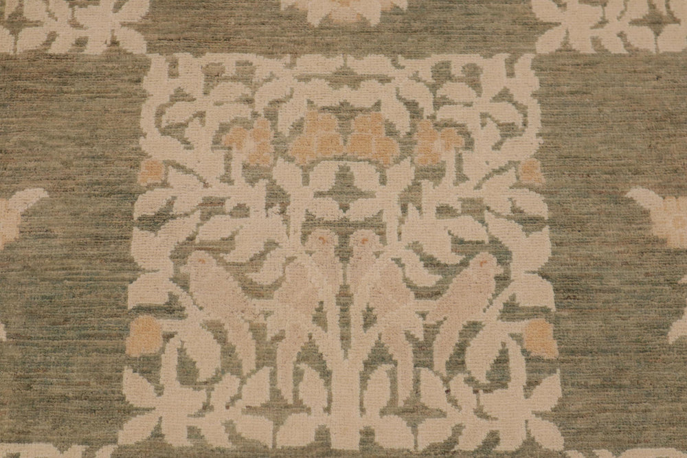 handmade Modern Kafkaz Lt. Green Beige Hand Knotted RECTANGLE 100% WOOL area rug 9' x 12'