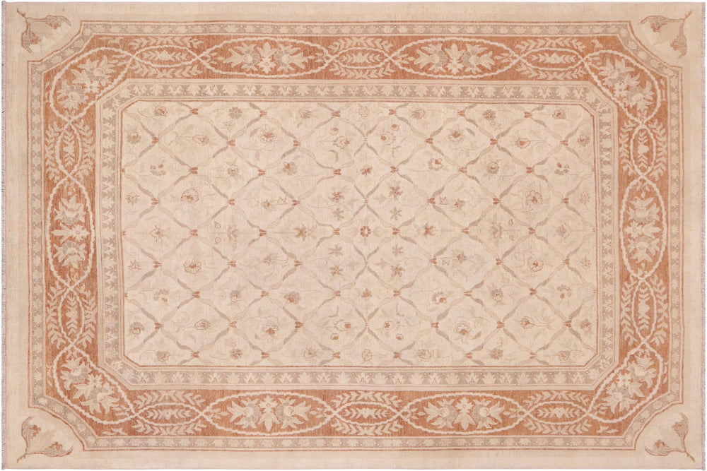handmade Transitional Kafkaz Beige Copper Hand Knotted RECTANGLE 100% WOOL area rug 9' x 12'