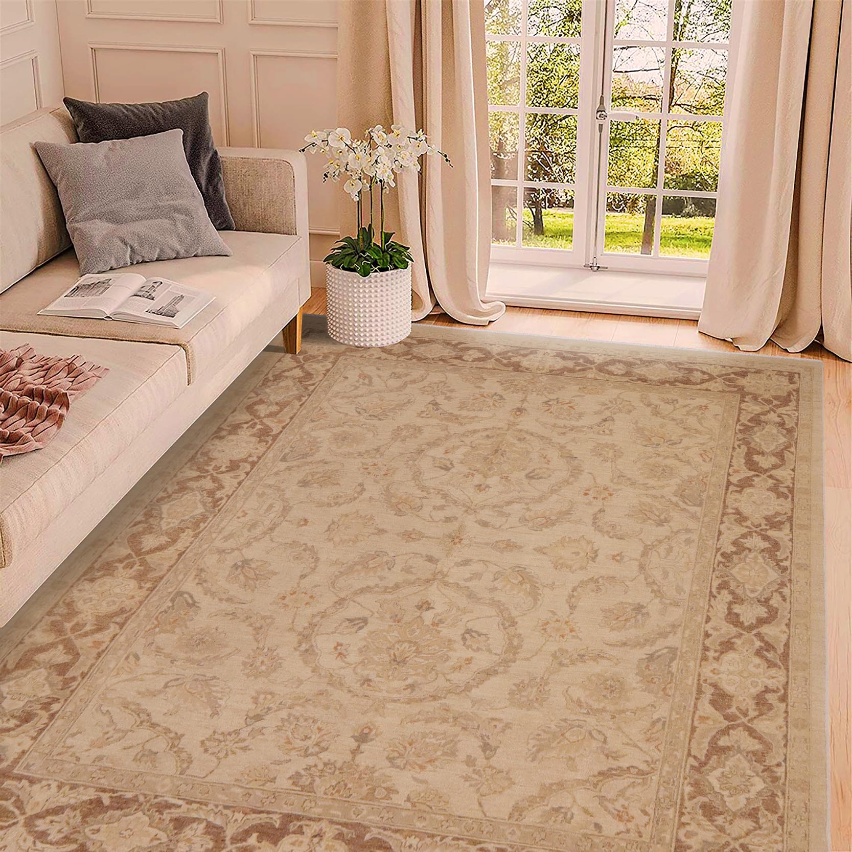 handmade Traditional Kafkaz Tan Brown Hand Knotted RECTANGLE 100% WOOL area rug 9x12