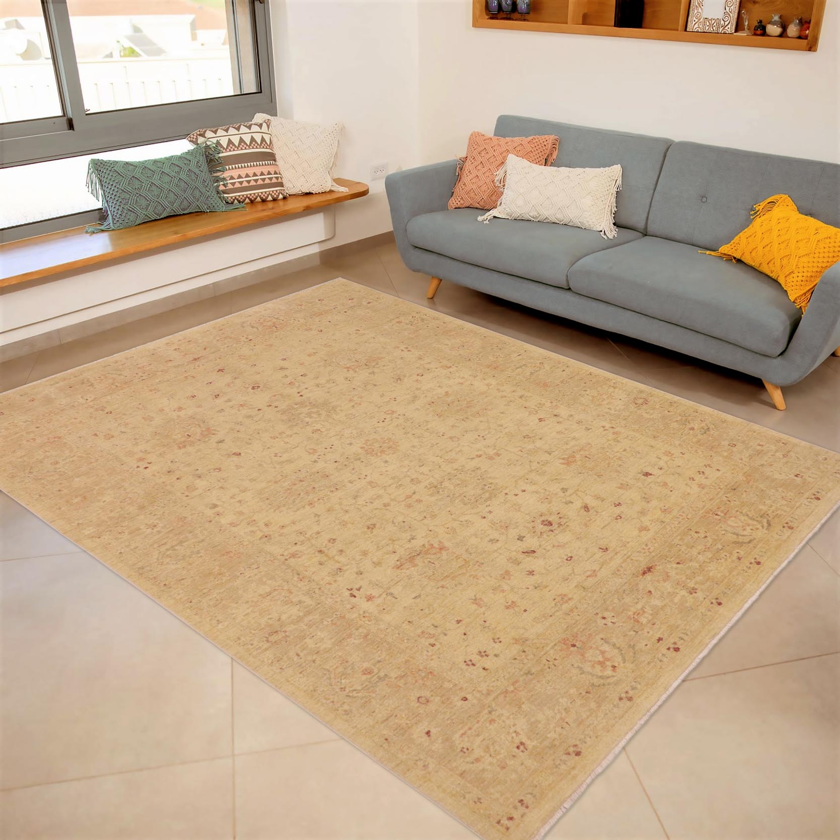 handmade Traditional Kafkaz Lt. Gold Tan Hand Knotted RECTANGLE 100% WOOL area rug 9x12