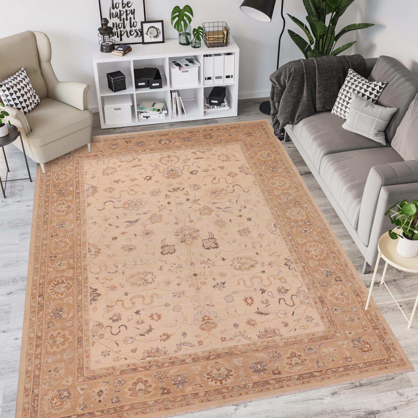 handmade Traditional Kafkaz Beige Tan Hand Knotted RECTANGLE 100% WOOL area rug 9x12
