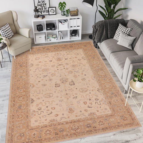 handmade Traditional Kafkaz Beige Tan Hand Knotted RECTANGLE 100% WOOL area rug 9x12