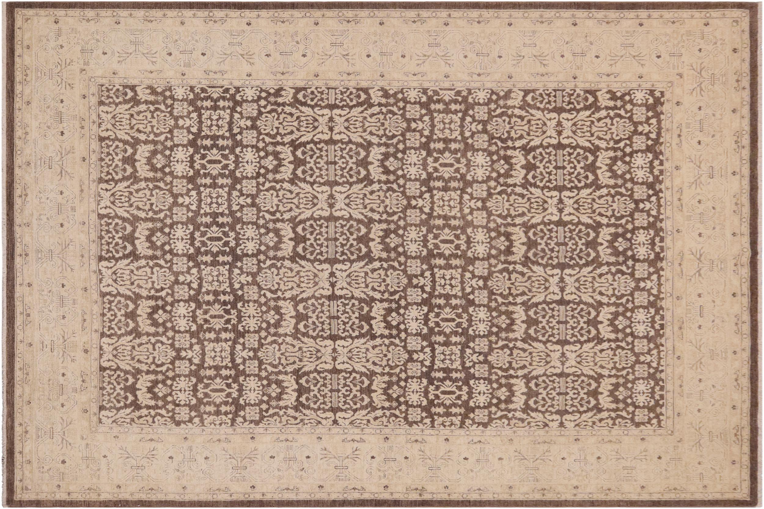 handmade Transitional Kafkaz Brown Beige Hand Knotted RECTANGLE 100% WOOL area rug 9' x 12'
