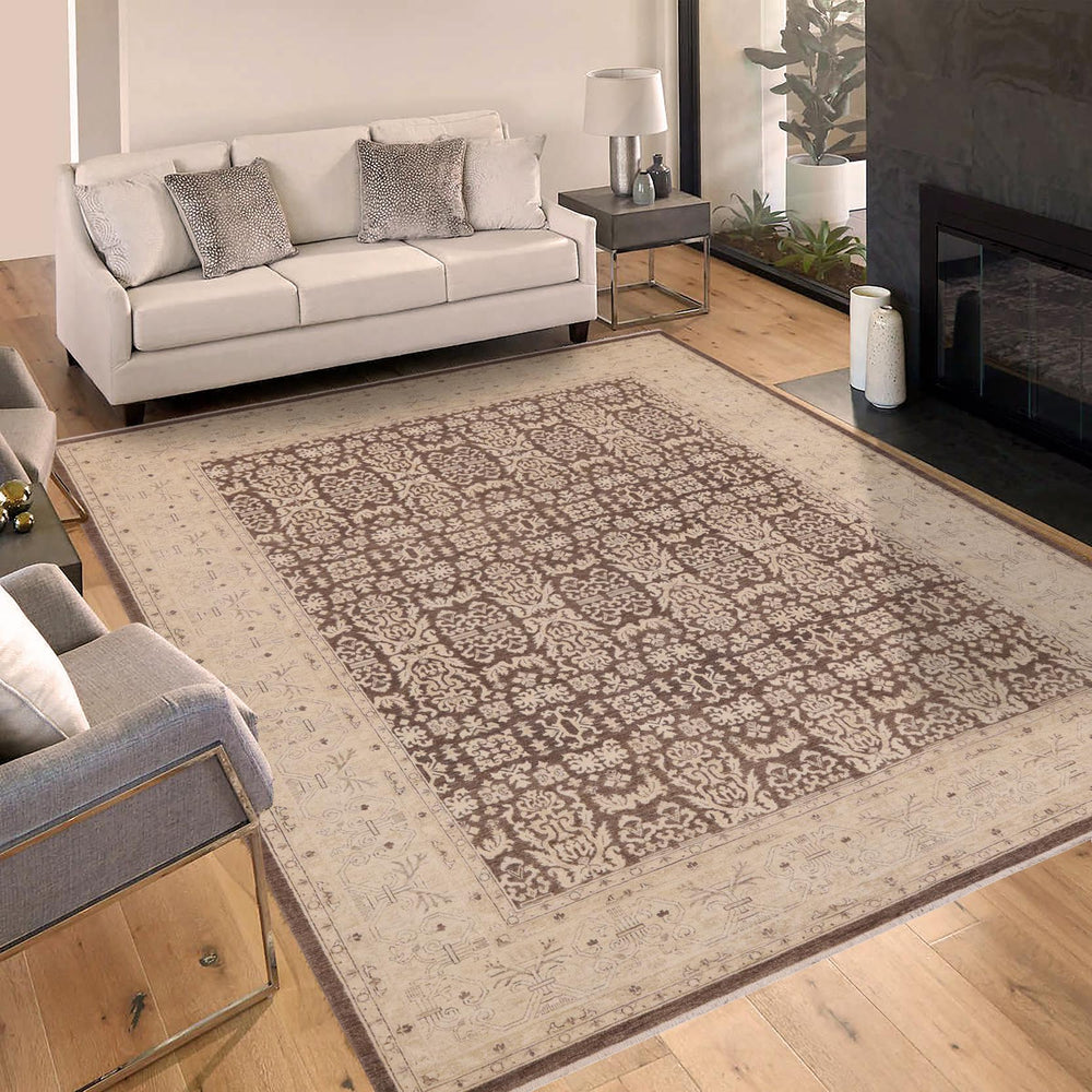 handmade Transitional Kafkaz Brown Beige Hand Knotted RECTANGLE 100% WOOL area rug 9' x 12'