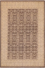handmade Transitional Kafkaz Brown Beige Hand Knotted RECTANGLE 100% WOOL area rug 9 x 12