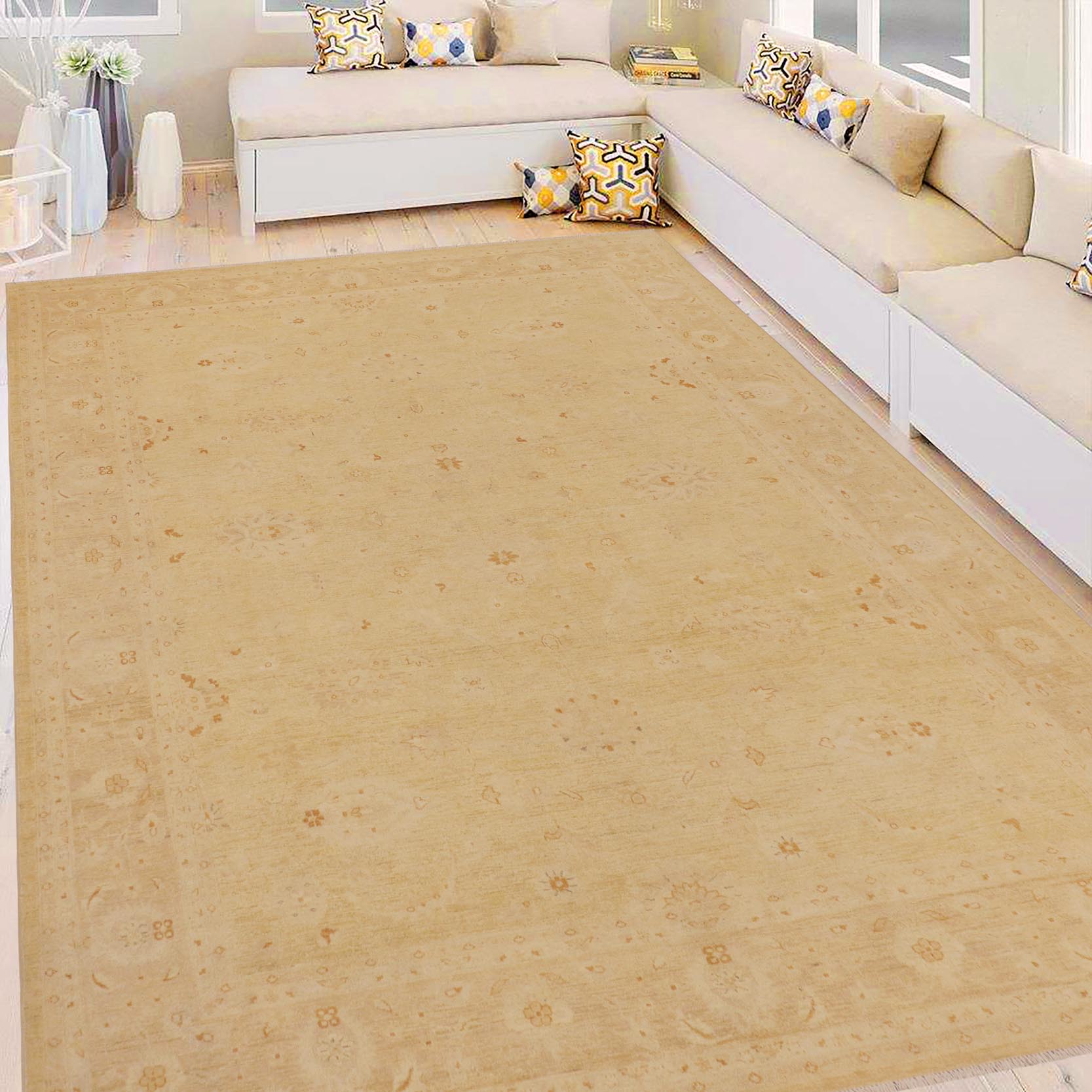 handmade Traditional Kafkaz Beige Tan Hand Knotted RECTANGLE 100% WOOL area rug 9x12