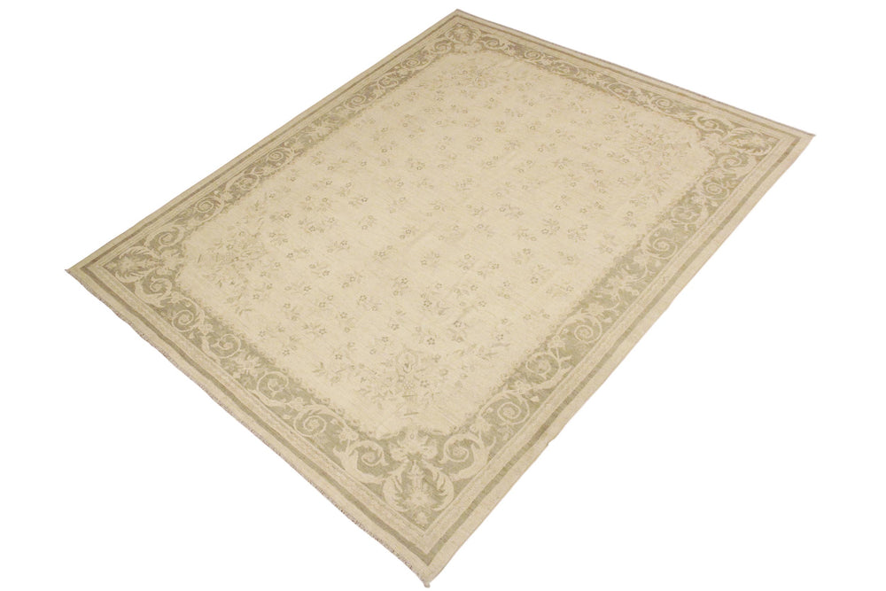 handmade Transitional Kafkaz Beige Green Hand Knotted RECTANGLE 100% WOOL area rug 9' x 12'