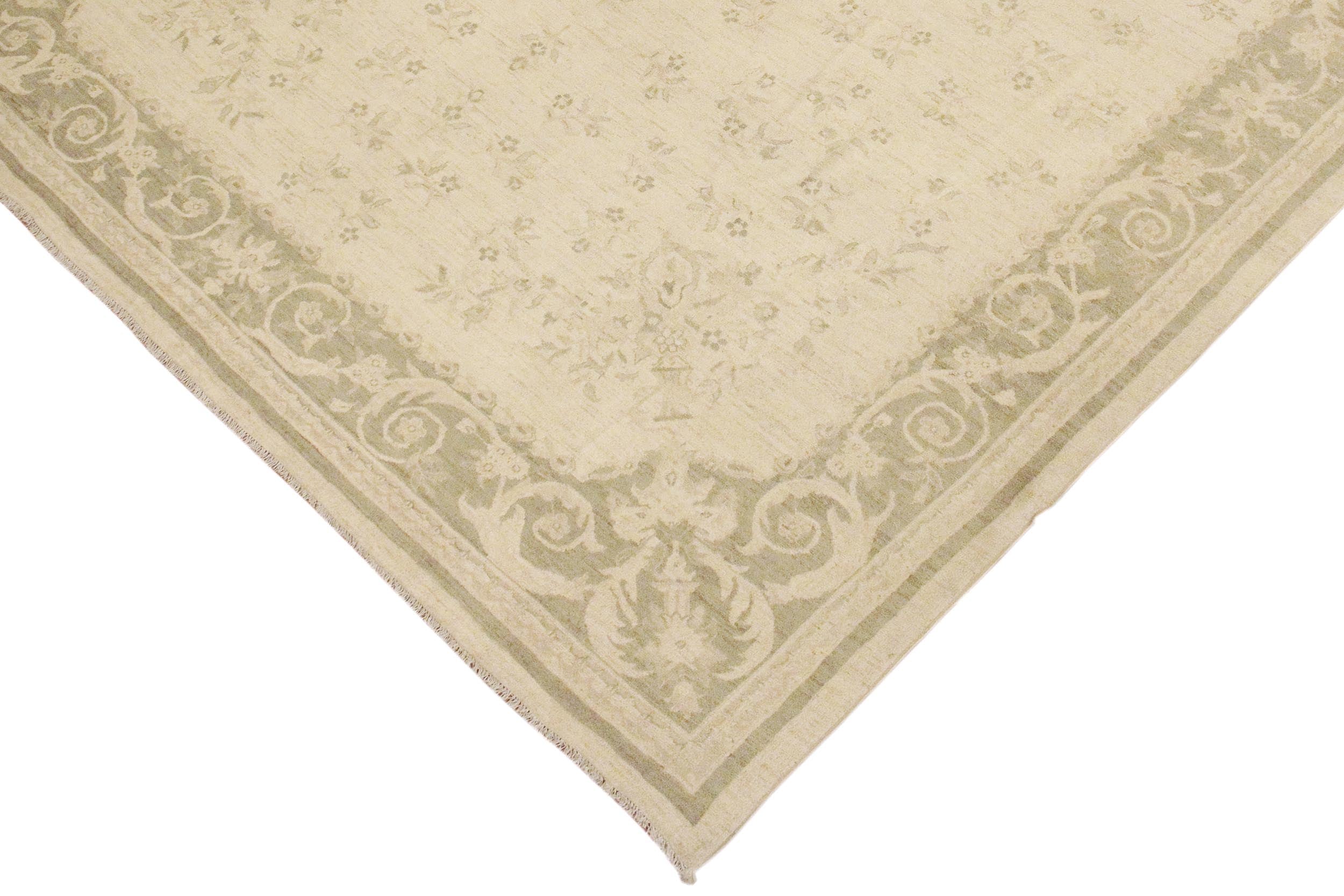 handmade Transitional Kafkaz Beige Green Hand Knotted RECTANGLE 100% WOOL area rug 9' x 12'