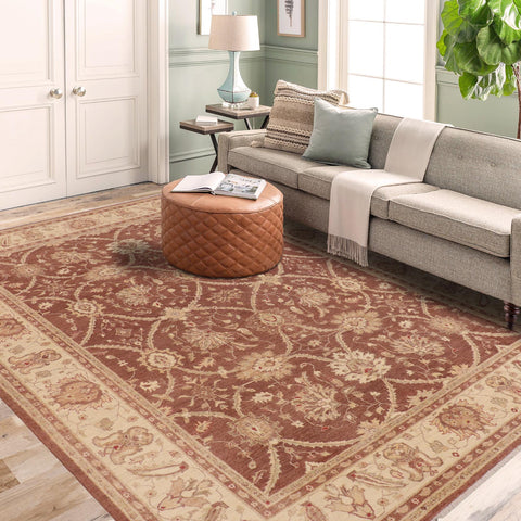 handmade Transitional Kafkaz Red Beige Hand Knotted RECTANGLE 100% WOOL area rug 9' x 12'