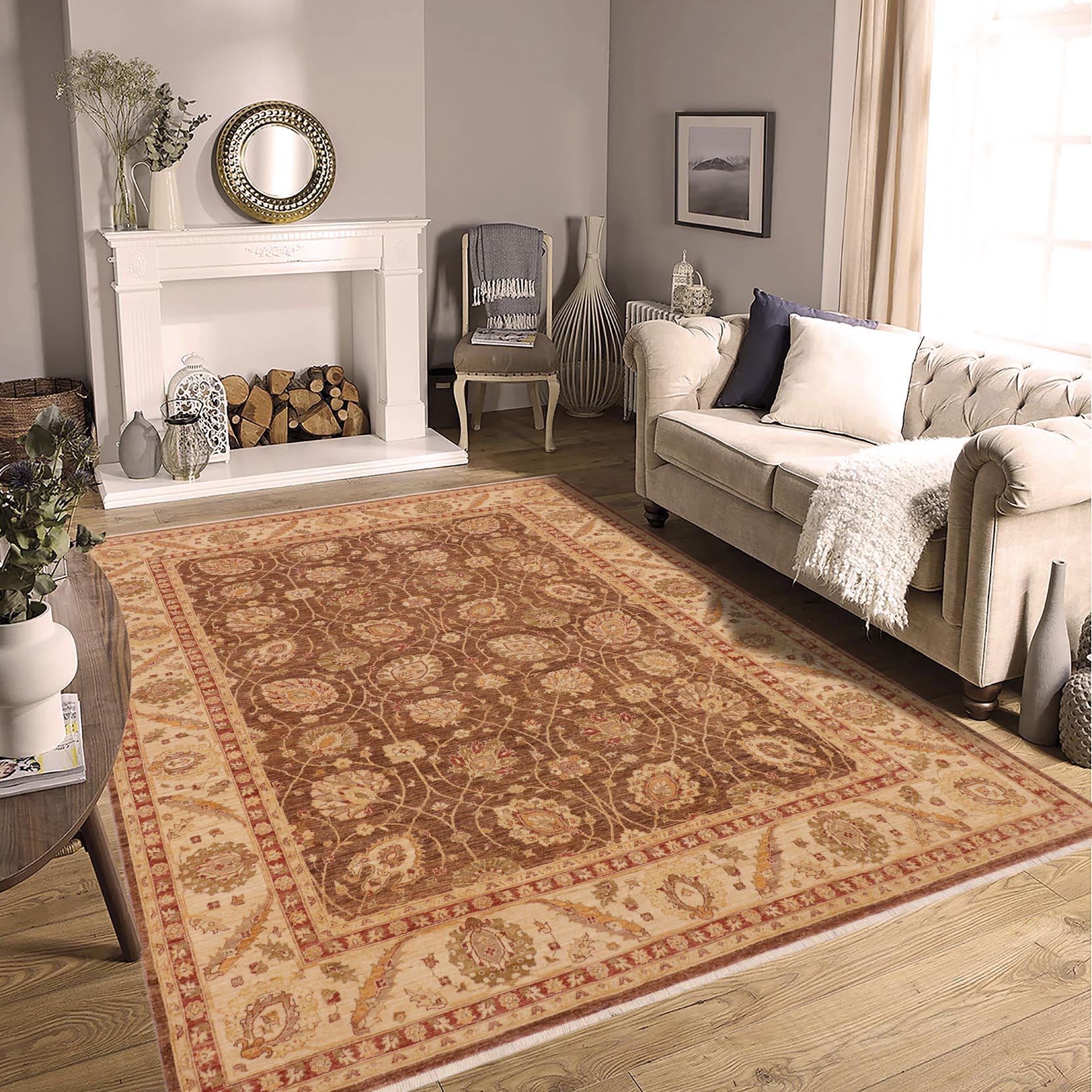 handmade Transitional Kafkaz Brown Beige Hand Knotted RECTANGLE 100% WOOL area rug 9' x 12'