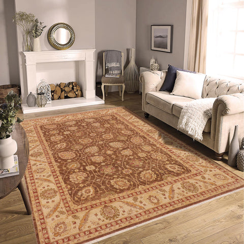 handmade Transitional Kafkaz Brown Beige Hand Knotted RECTANGLE 100% WOOL area rug 9' x 12'