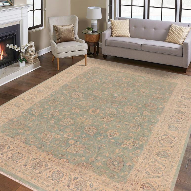 handmade Traditional Kafkaz Lt. Blue Ivory Hand Knotted RECTANGLE 100% WOOL area rug 9 x 12