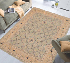 handmade Traditional Kafkaz Green Tan Hand Knotted RECTANGLE 100% WOOL area rug 9 x 12