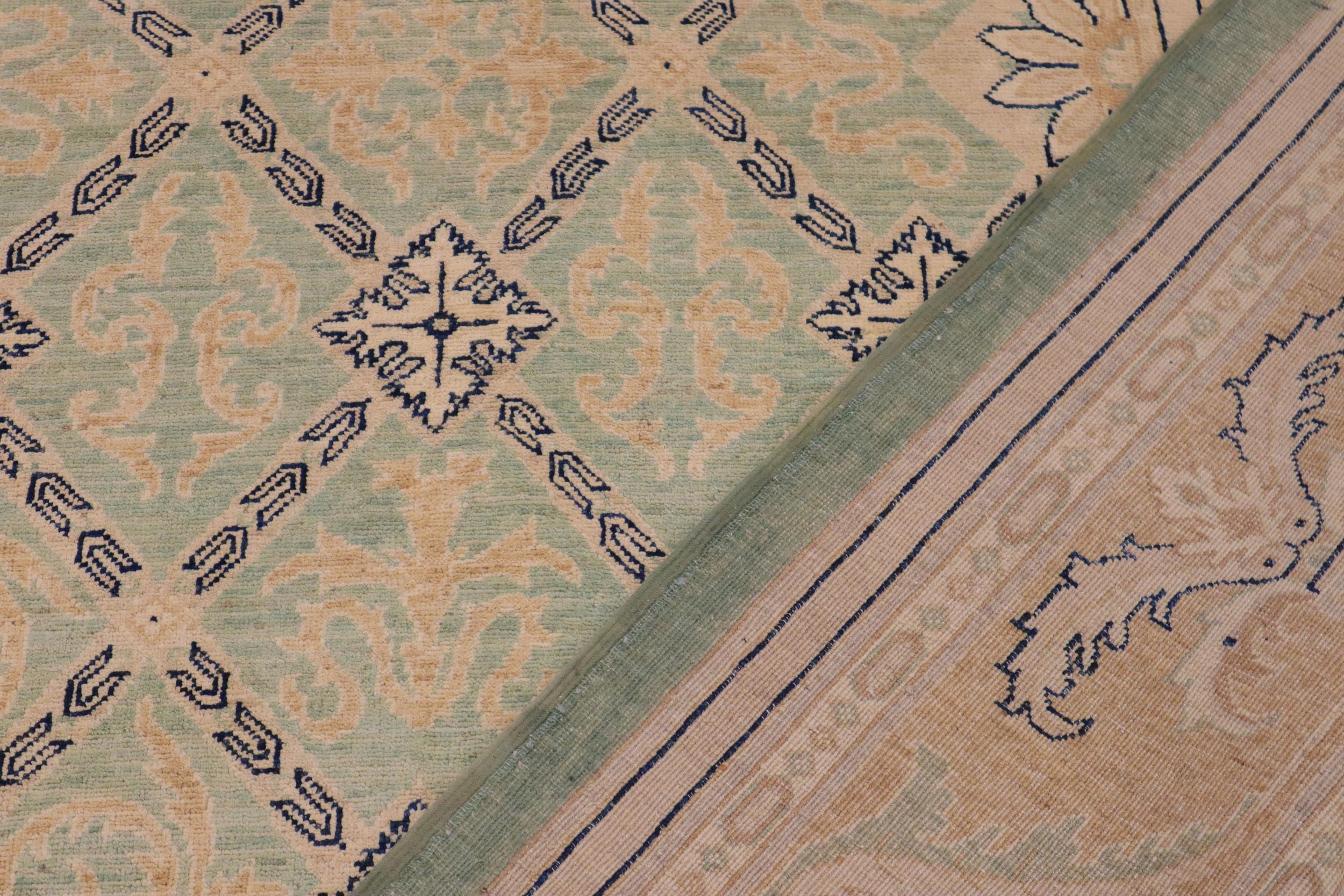 handmade Transitional Kafkaz Green Tan Hand Knotted RECTANGLE 100% WOOL area rug 9' x 12'