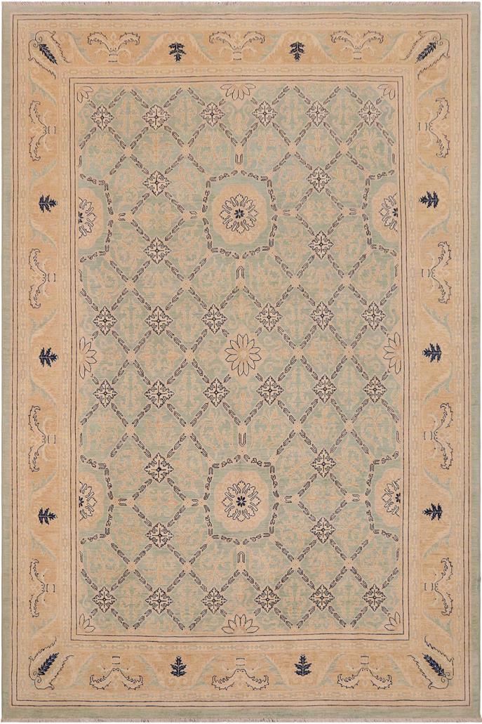 handmade Traditional Kafkaz Green Tan Hand Knotted RECTANGLE 100% WOOL area rug 9 x 12