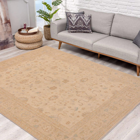 handmade Transitional Kafkaz Tan Beige Hand Knotted RECTANGLE 100% WOOL area rug 9' x 11'