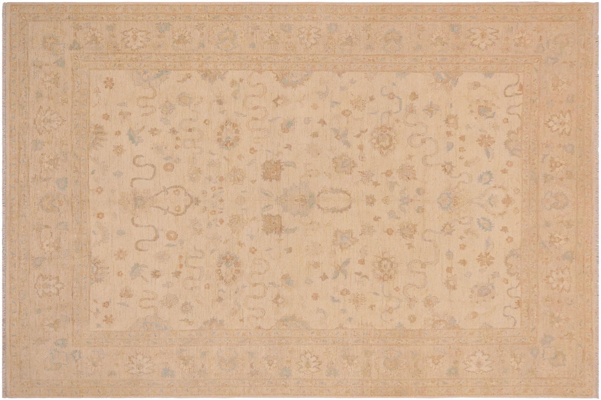 9x11 hand knotted transitional wool rug in tan and beige - Bohemian Ninfa