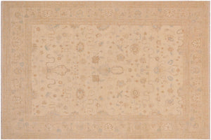 9x11 hand knotted transitional wool rug in tan and beige - Bohemian Ninfa