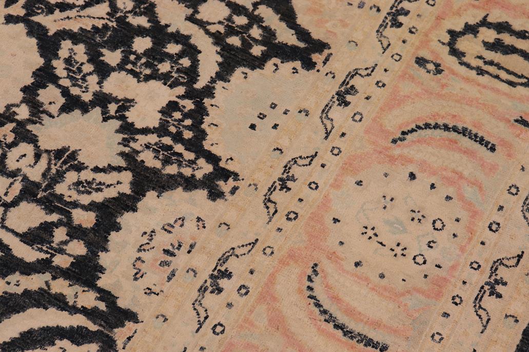 handmade Transitional Lahore Charcoal Pink Hand Knotted RECTANGLE 100% WOOL area rug 9 x 12