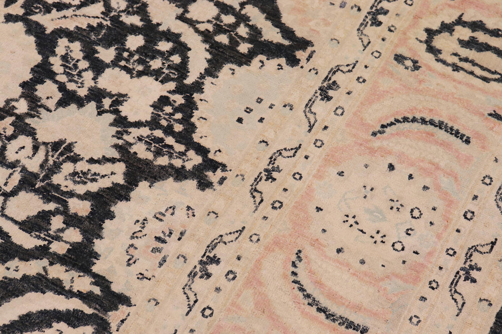handmade Transitional Lahore Charcoal Pink Hand Knotted RECTANGLE 100% WOOL area rug 9' x 12'