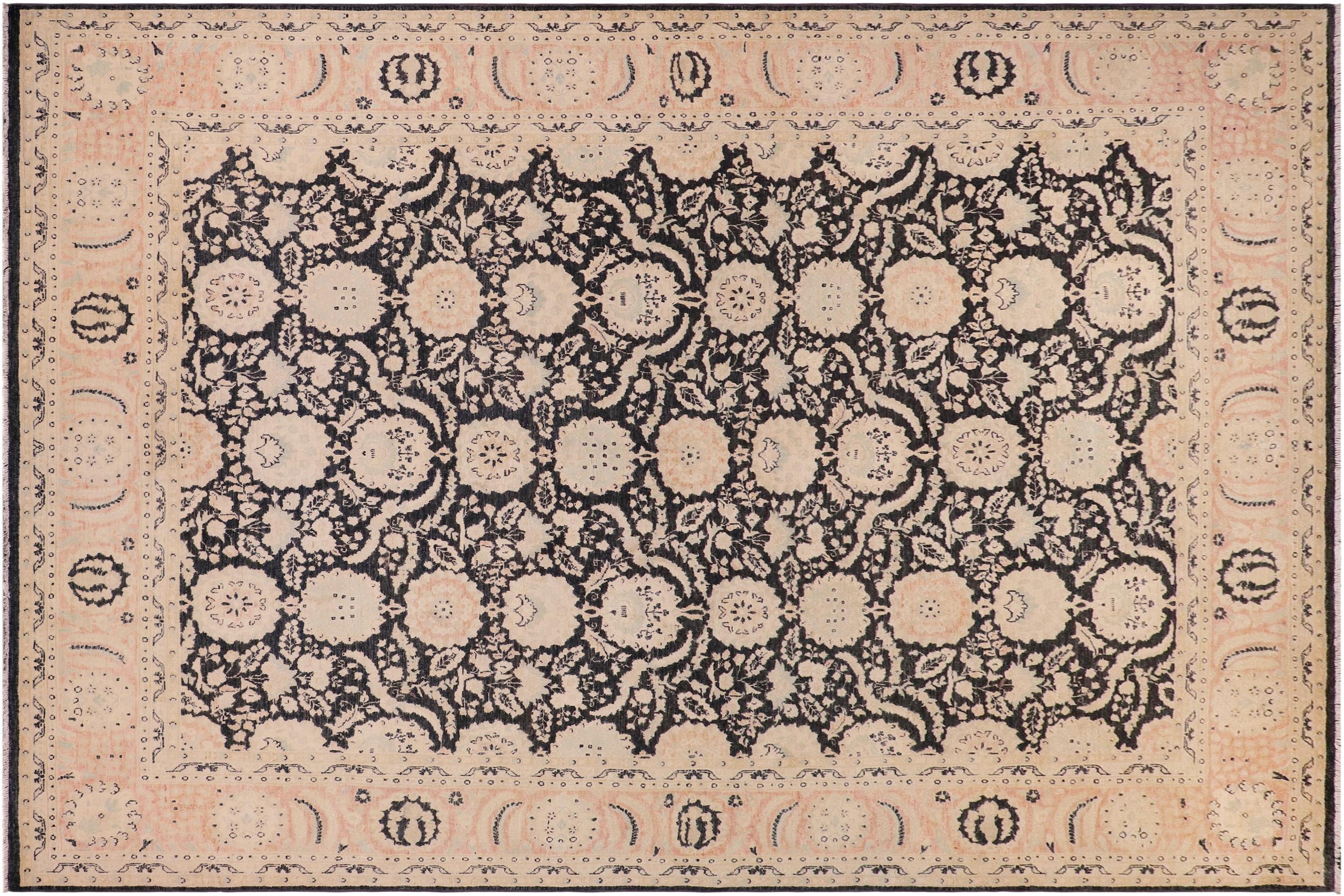 handmade Transitional Lahore Charcoal Pink Hand Knotted RECTANGLE 100% WOOL area rug 9' x 12'
